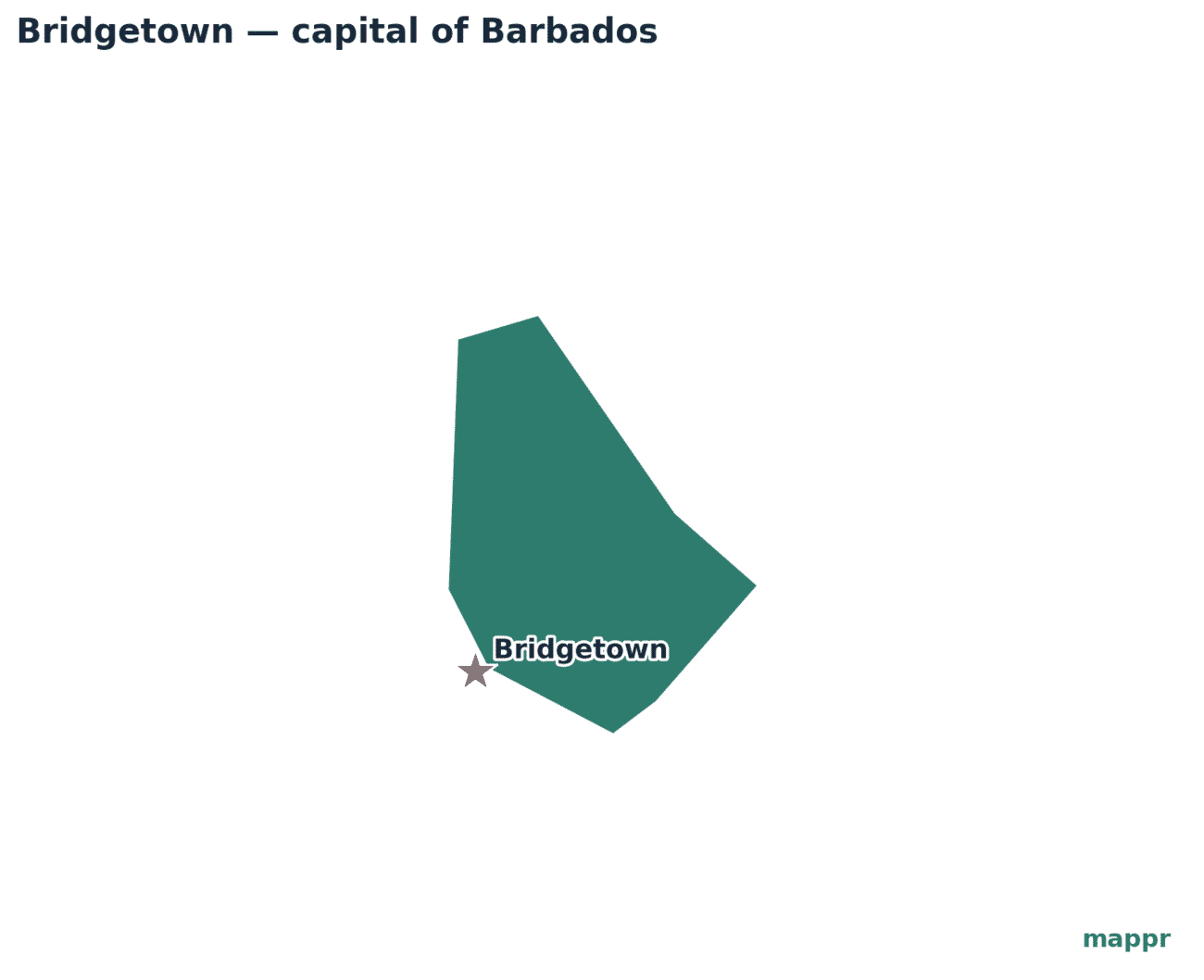 Map showing the location of Bridgetown, the capital of Barbados