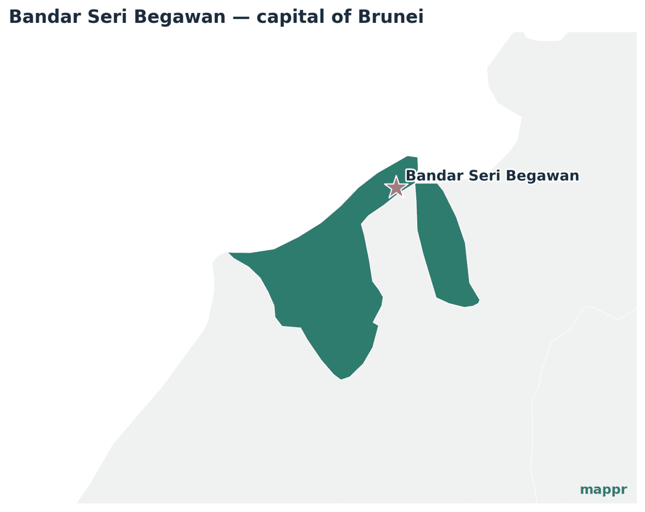 Map showing the location of Bandar Seri Begawan, the capital of Brunei