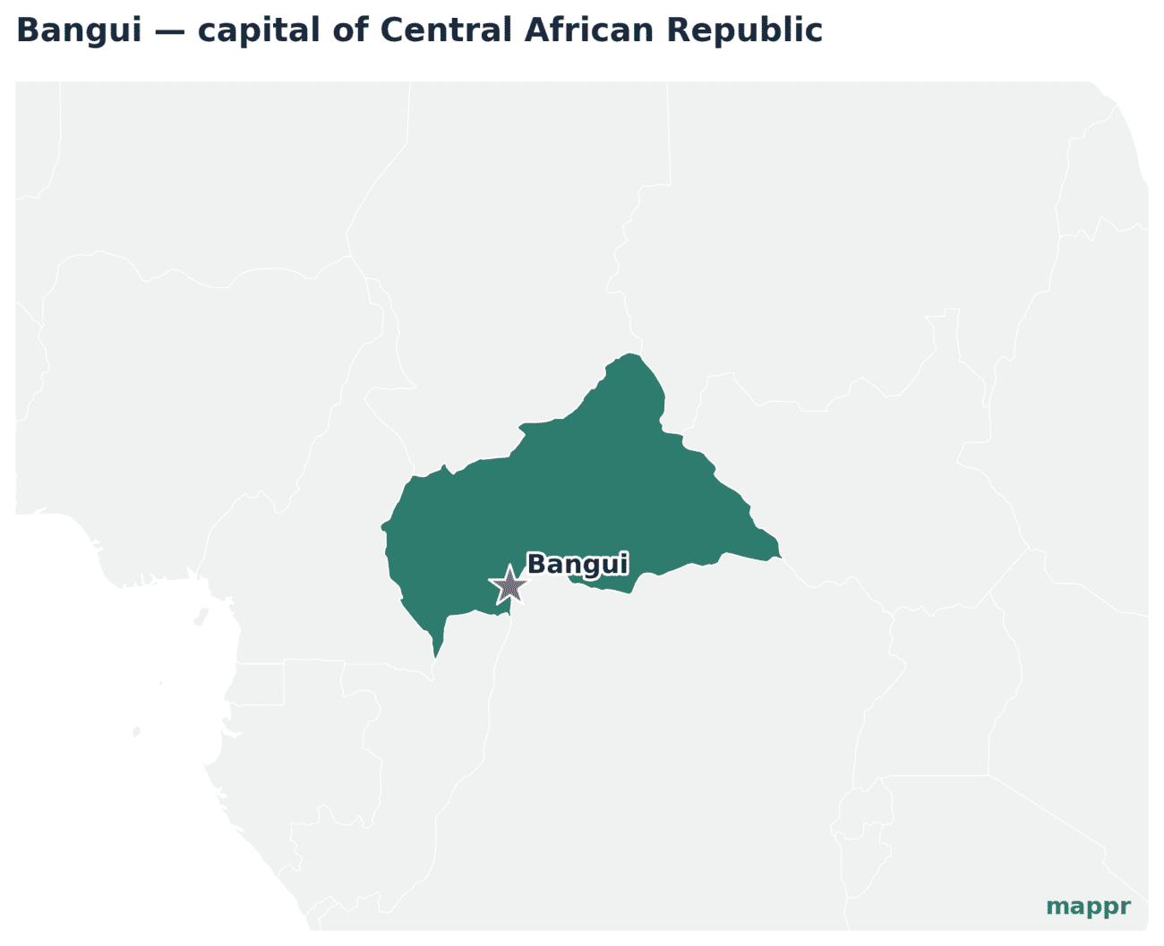 Map showing the location of Bangui, the capital of Central African Republic