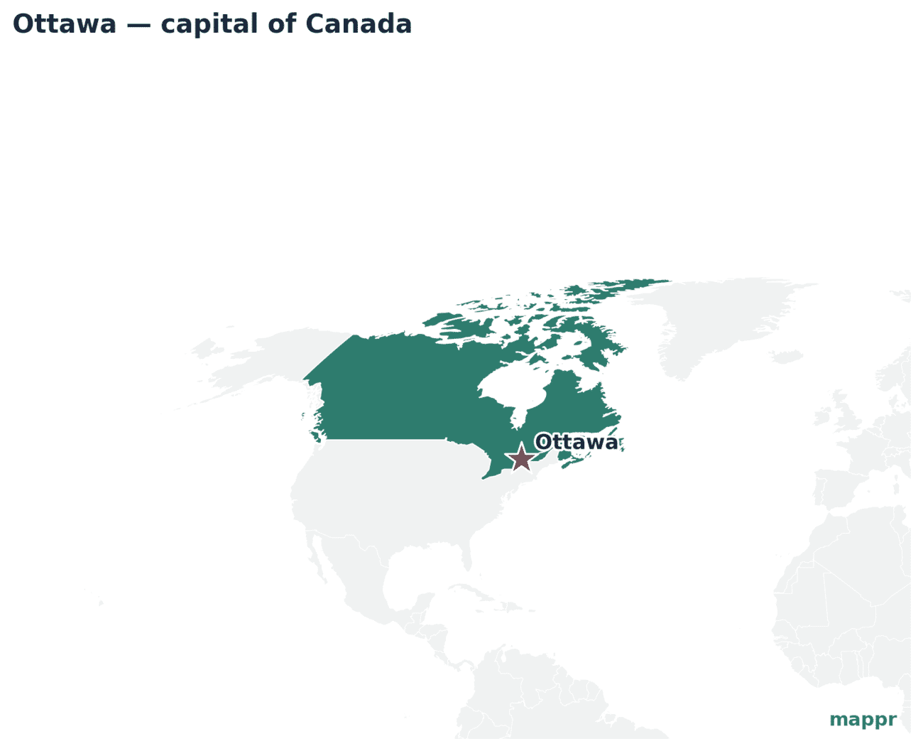 Map showing the location of Ottawa, the capital of Canada