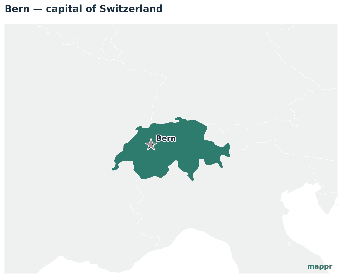 Map showing the location of Bern, the capital of Switzerland