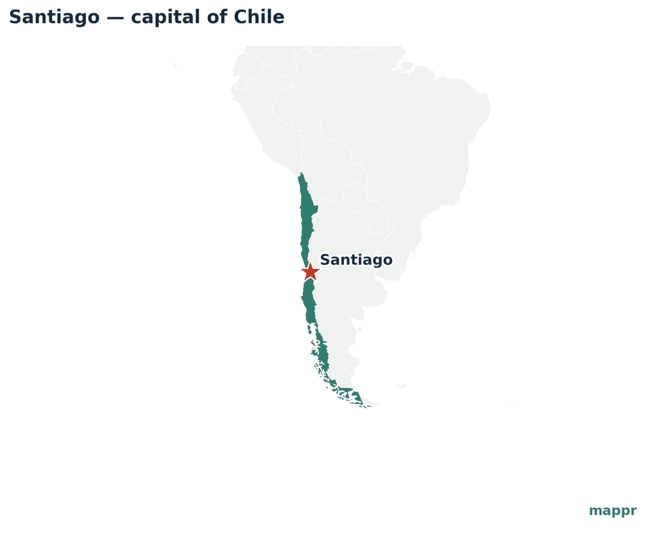 Map showing the location of Santiago, the capital of Chile