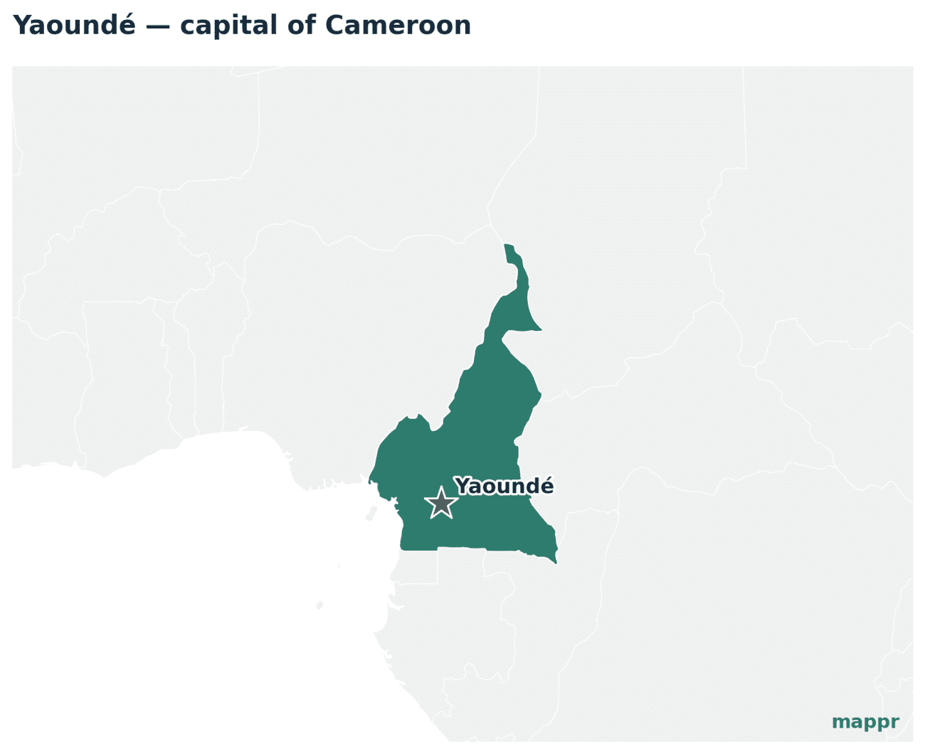 Map showing the location of Yaoundé, the capital of Cameroon