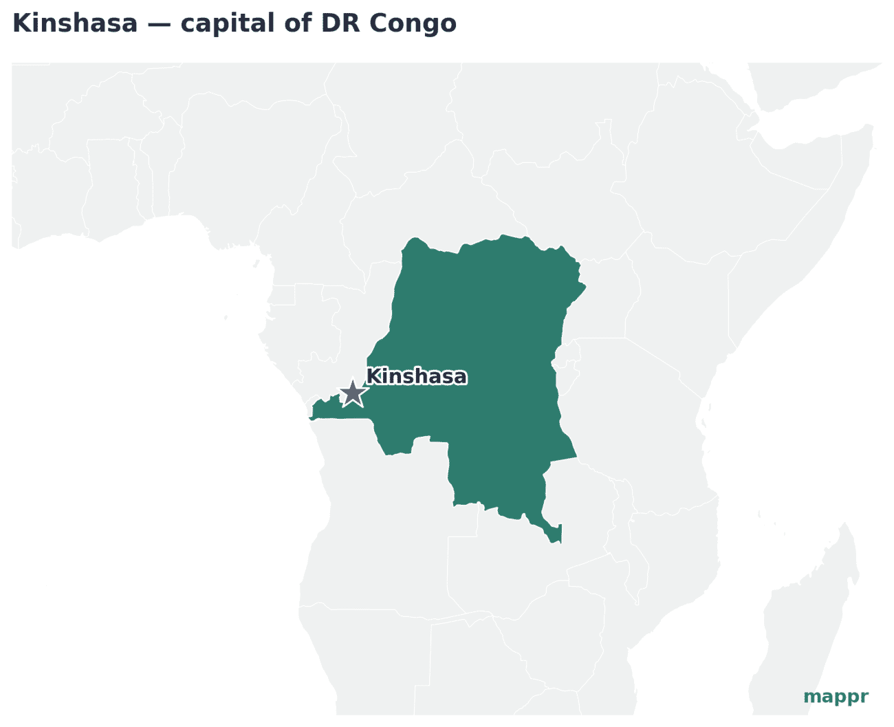 Map showing the location of Kinshasa, the capital of DR Congo