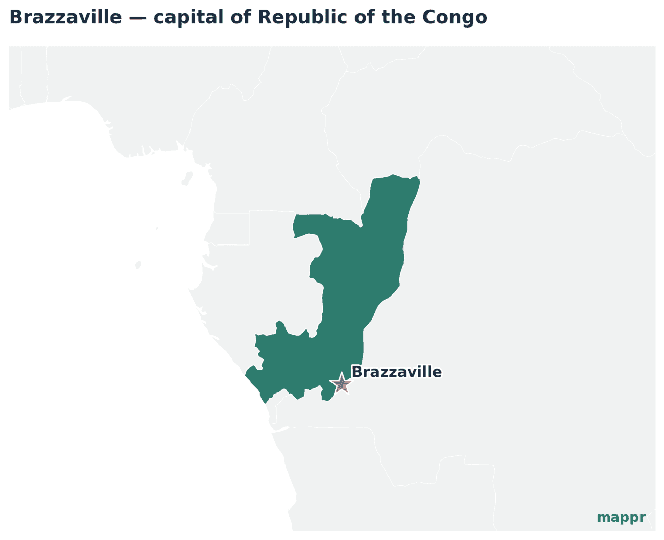 Map showing the location of Brazzaville, the capital of Republic of the Congo