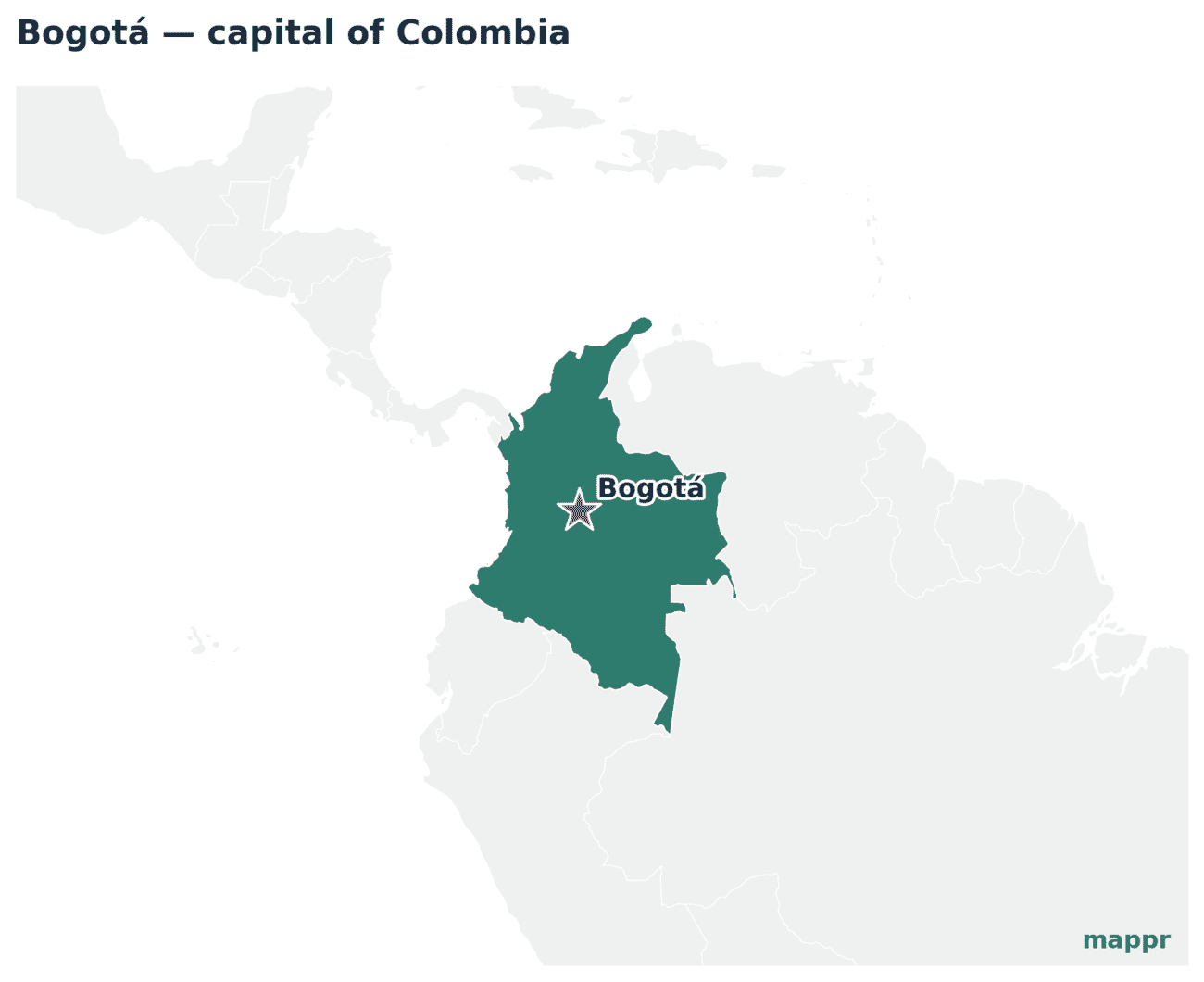 Map showing the location of Bogotá, the capital of Colombia