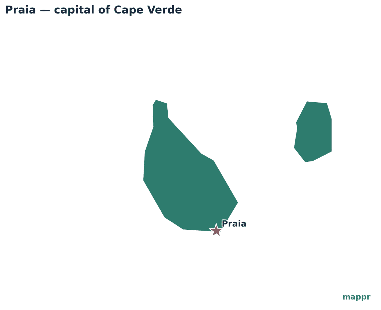 Map showing the location of Praia, the capital of Cape Verde