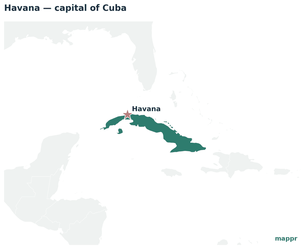 Map showing the location of Havana, the capital of Cuba