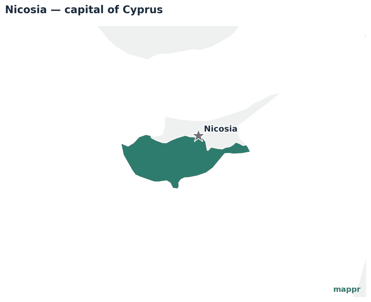 Map showing the location of Nicosia, the capital of Cyprus