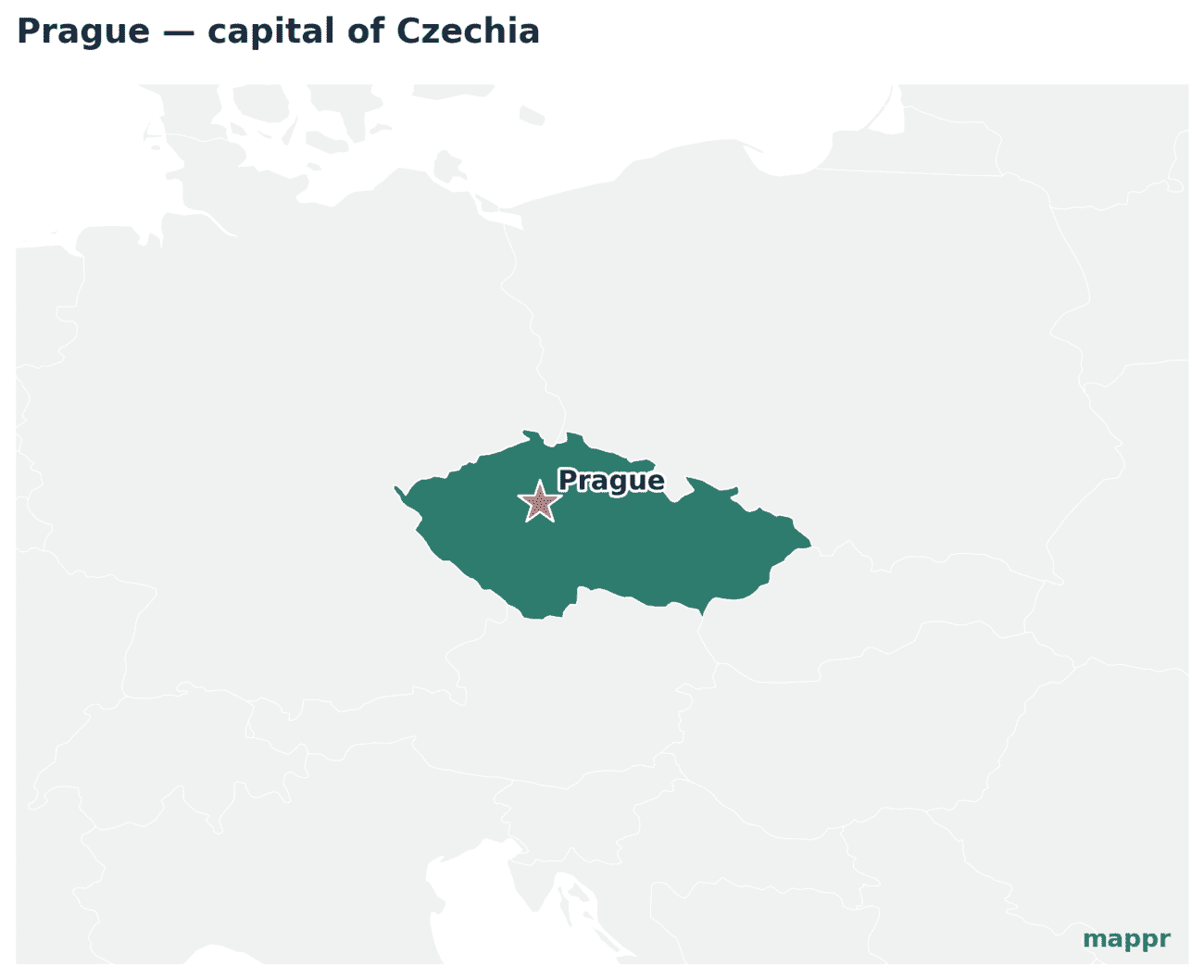 Map showing the location of Prague, the capital of Czechia