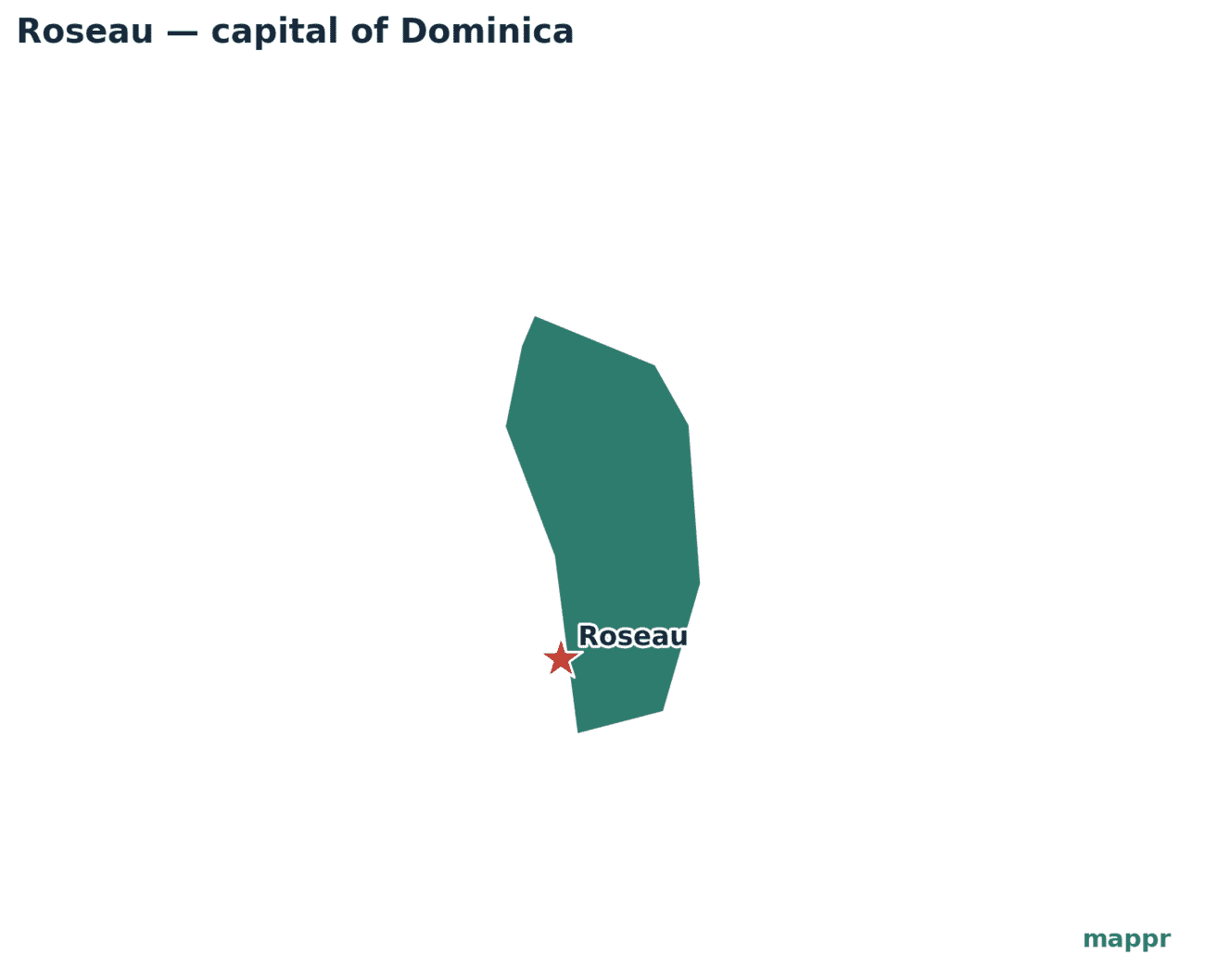 Map showing the location of Roseau, the capital of Dominica