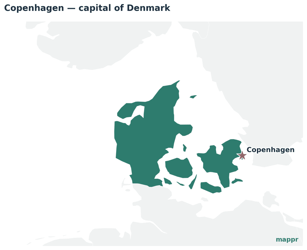 Map showing the location of Copenhagen, the capital of Denmark