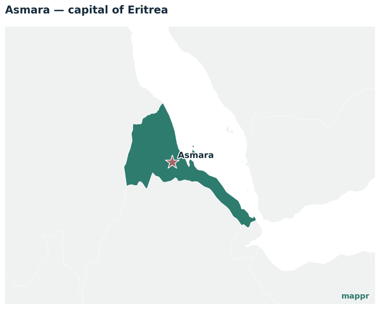 Map showing the location of Asmara, the capital of Eritrea