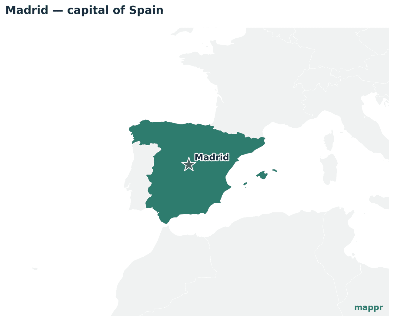 Map showing the location of Madrid, the capital of Spain