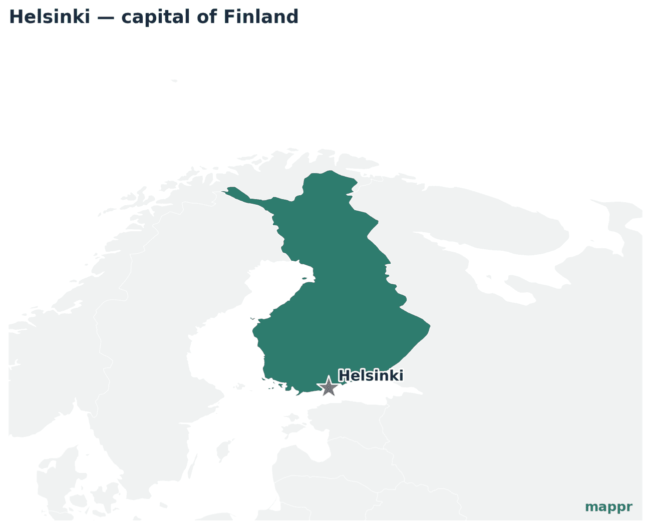 Map showing the location of Helsinki, the capital of Finland