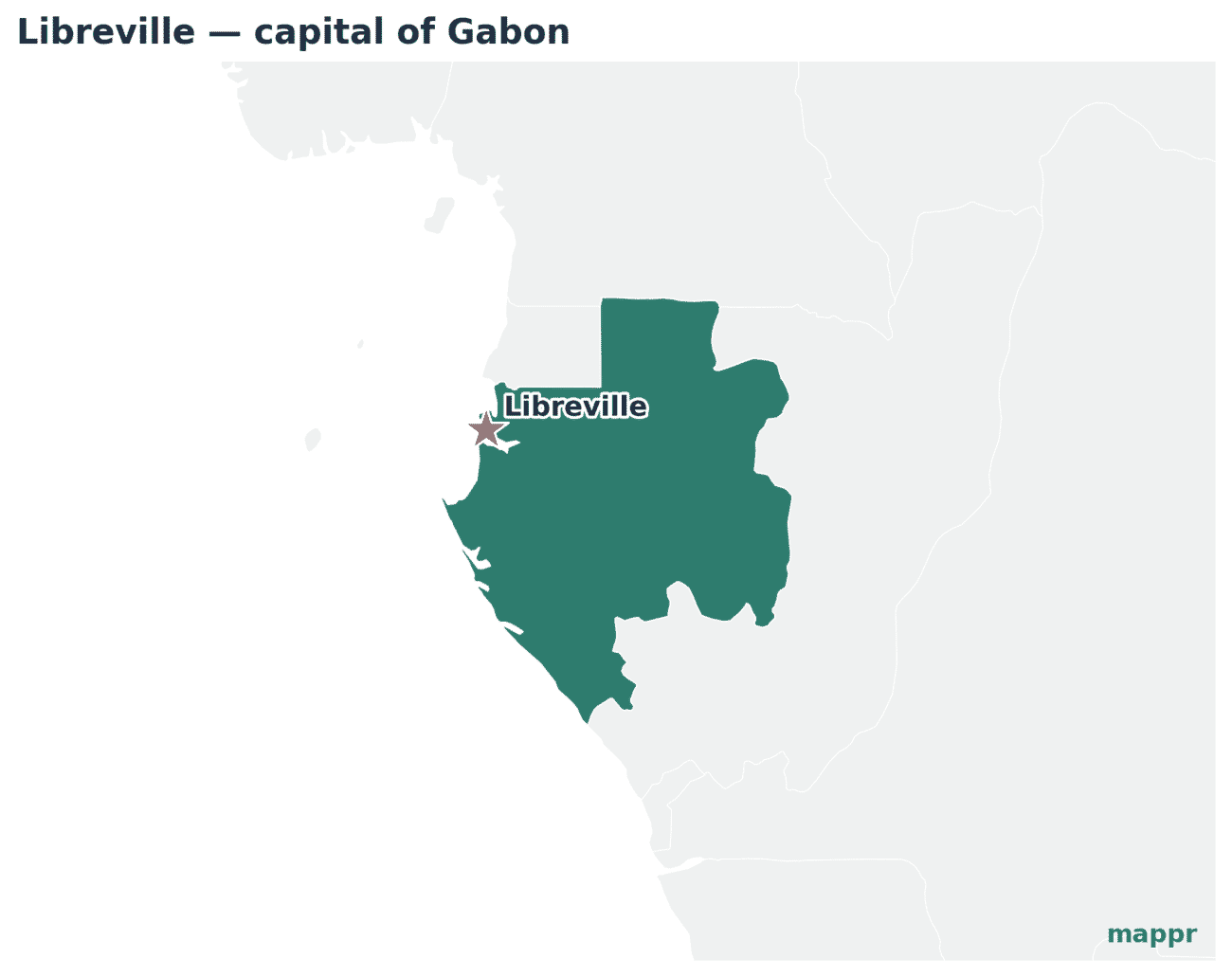 Map showing the location of Libreville, the capital of Gabon