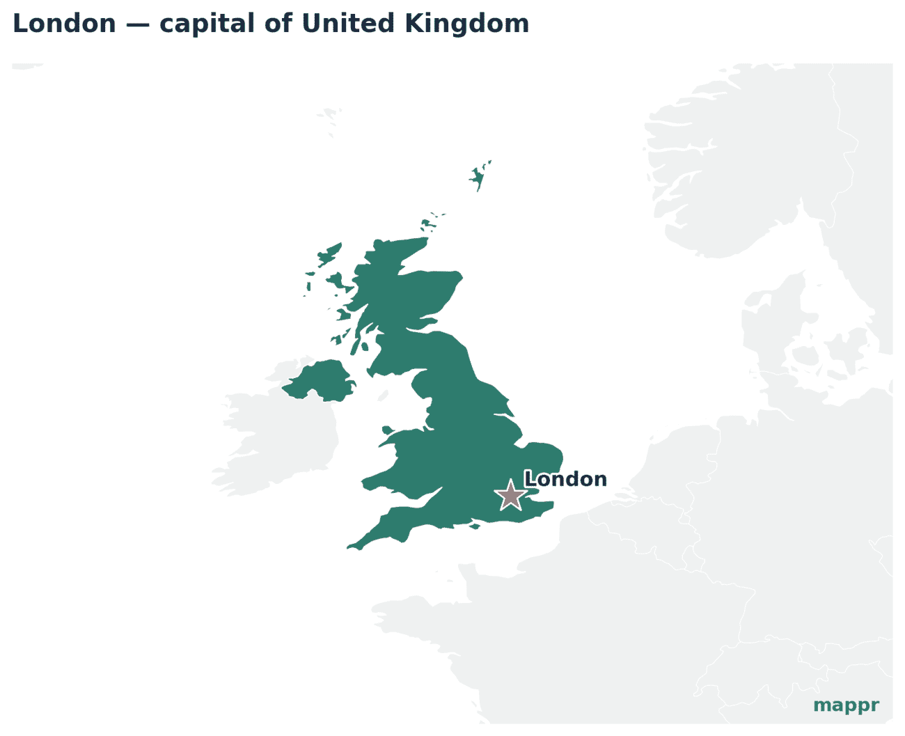 Map showing the location of London, the capital of United Kingdom
