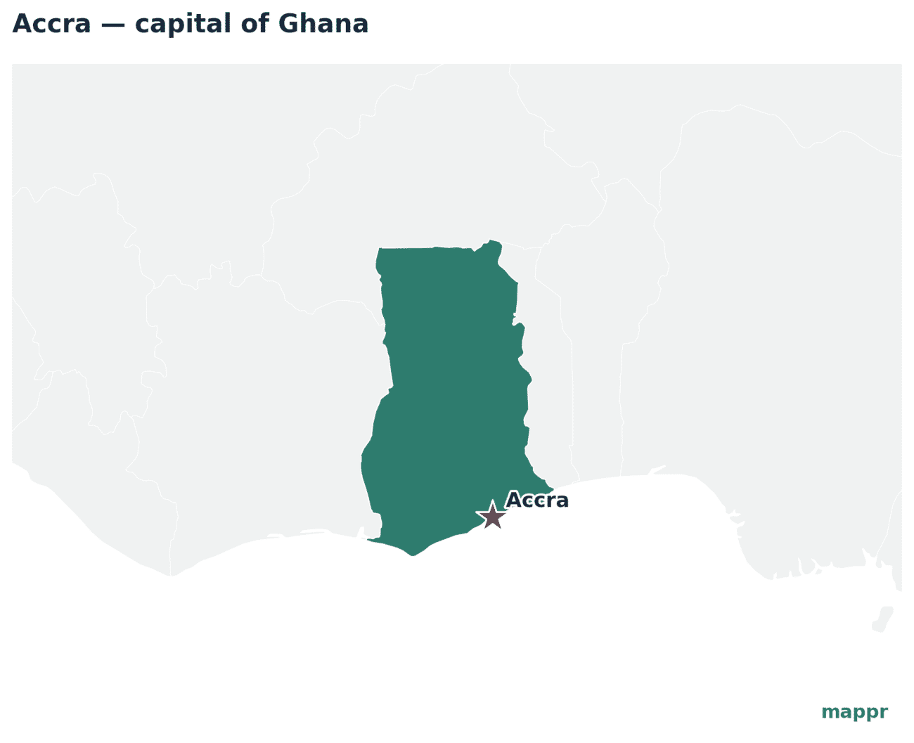 Map showing the location of Accra, the capital of Ghana