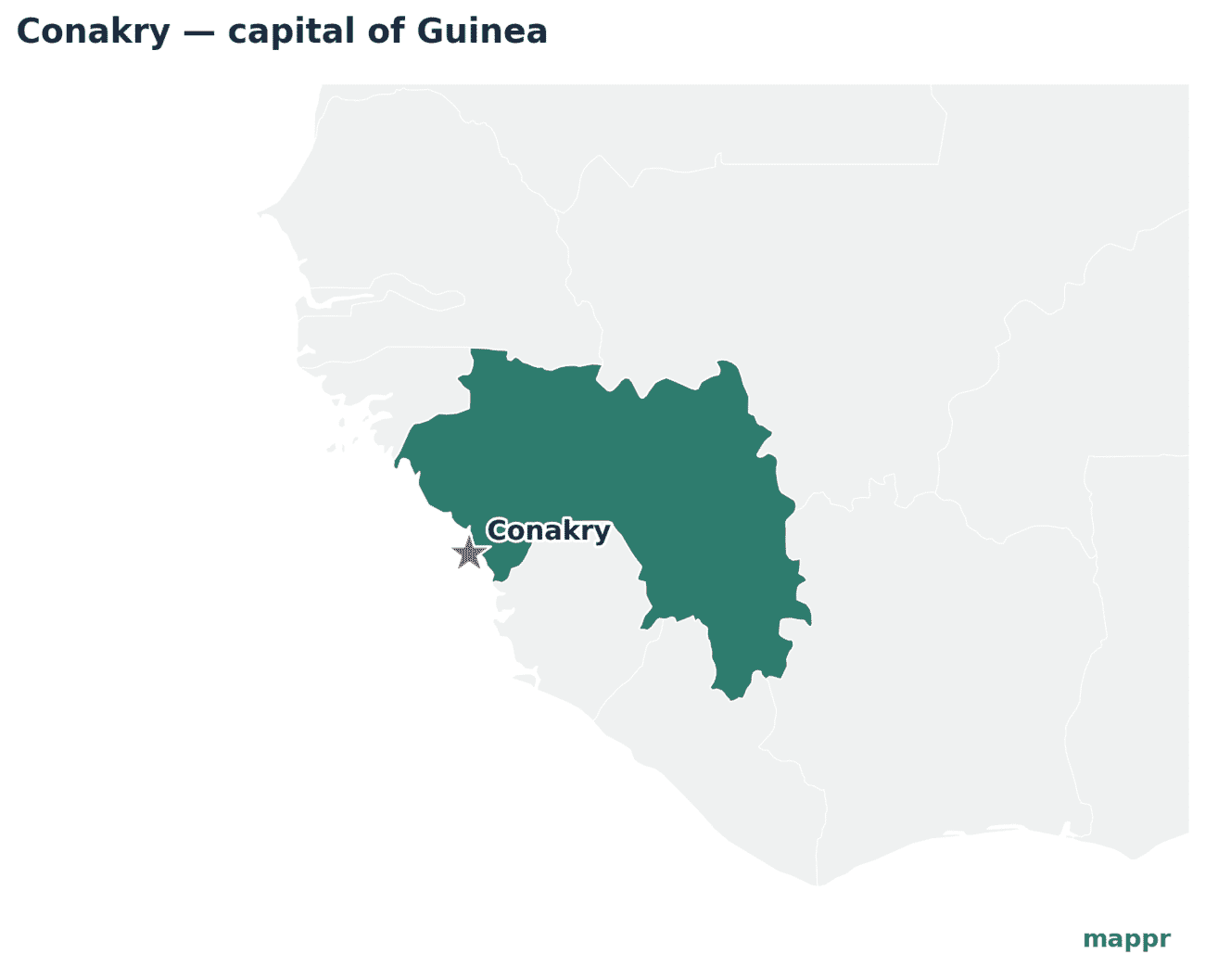Map showing the location of Conakry, the capital of Guinea