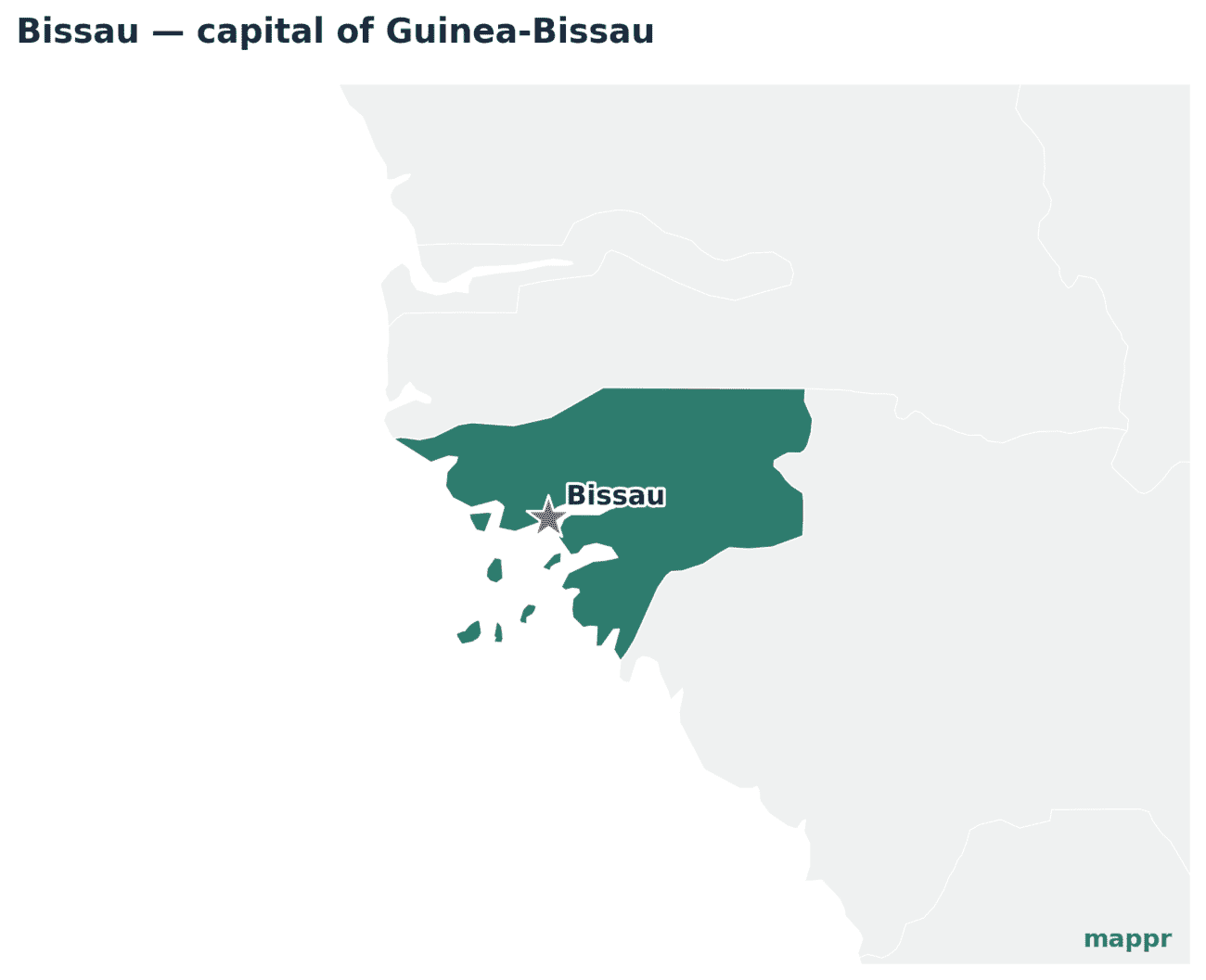 Map showing the location of Bissau, the capital of Guinea-Bissau