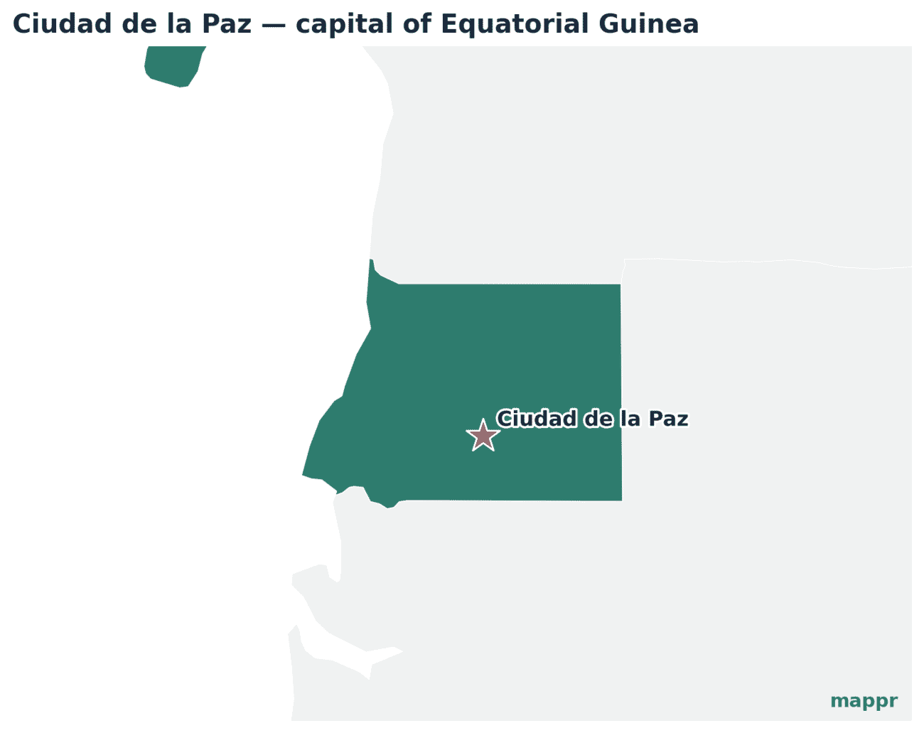 Map showing the location of Ciudad de la Paz, the capital of Equatorial Guinea