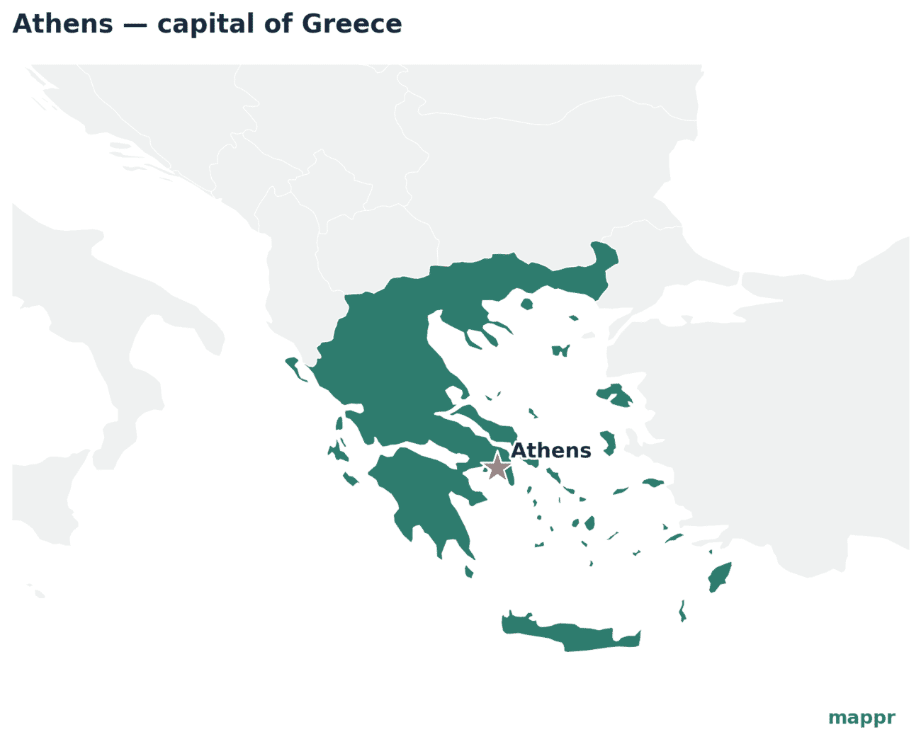 Map showing the location of Athens, the capital of Greece