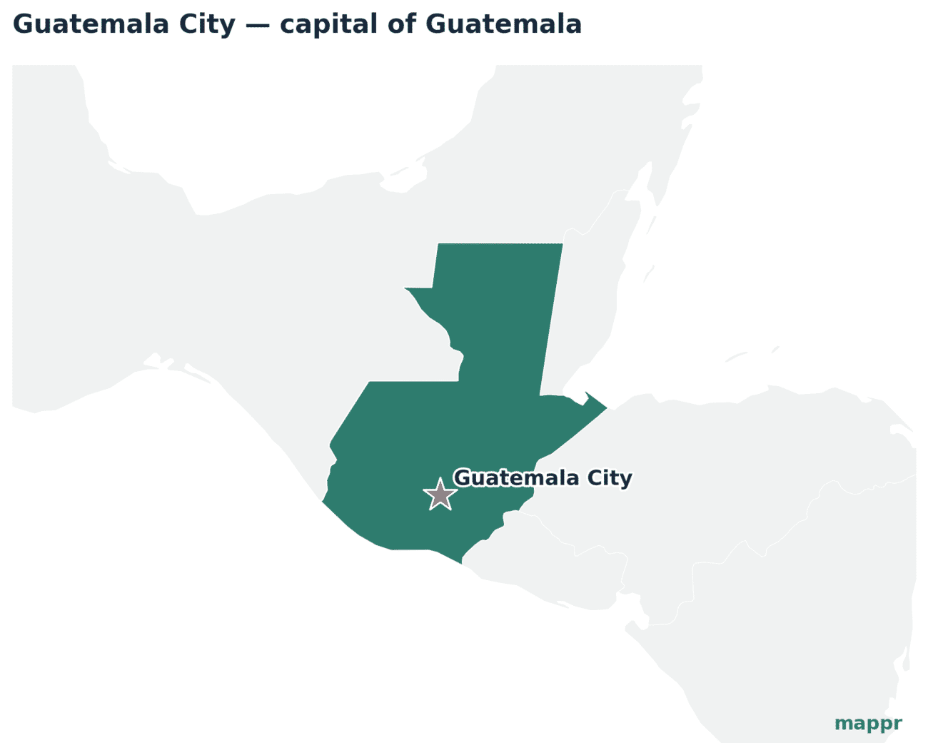 Map showing the location of Guatemala City, the capital of Guatemala