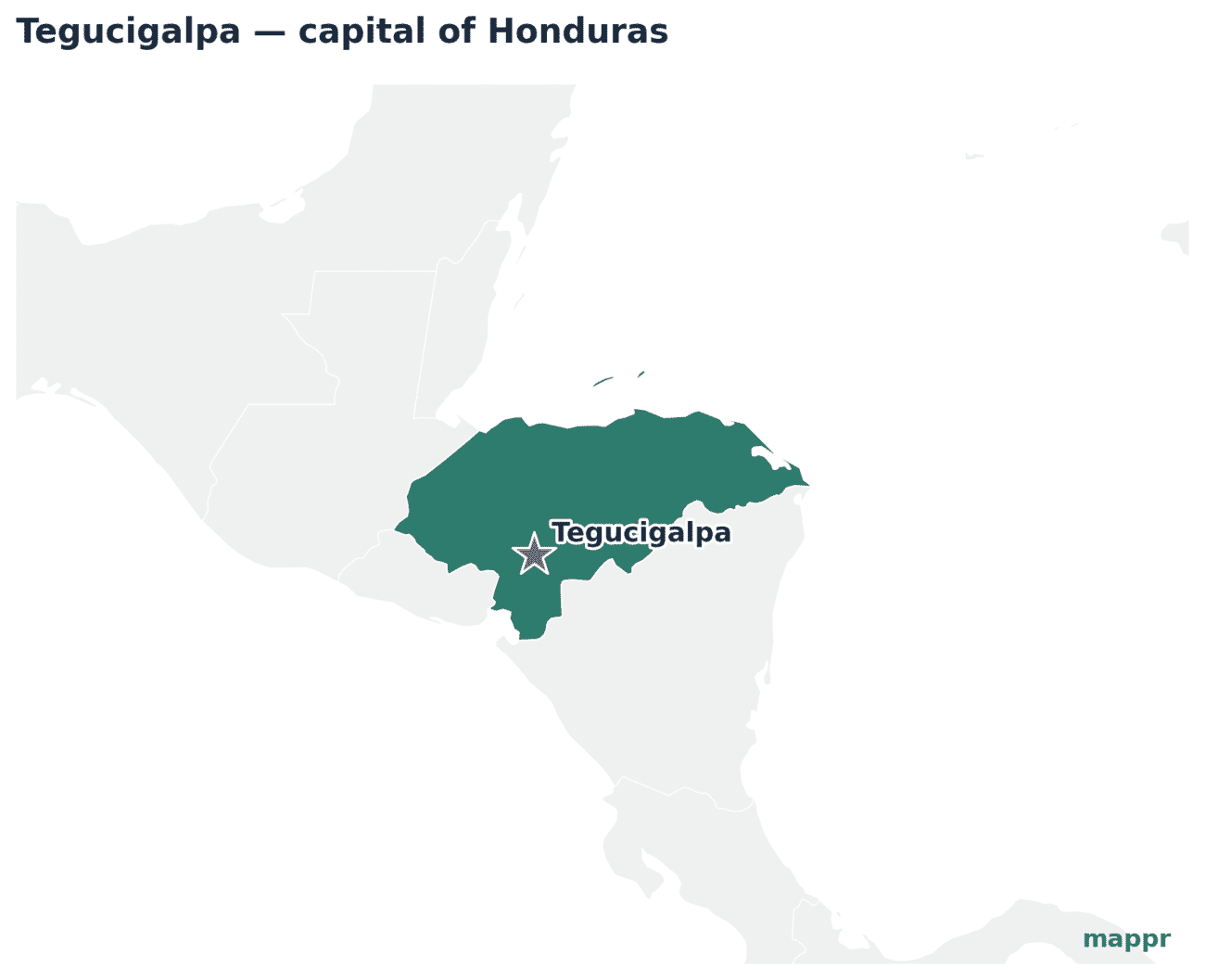 Map showing the location of Tegucigalpa, the capital of Honduras