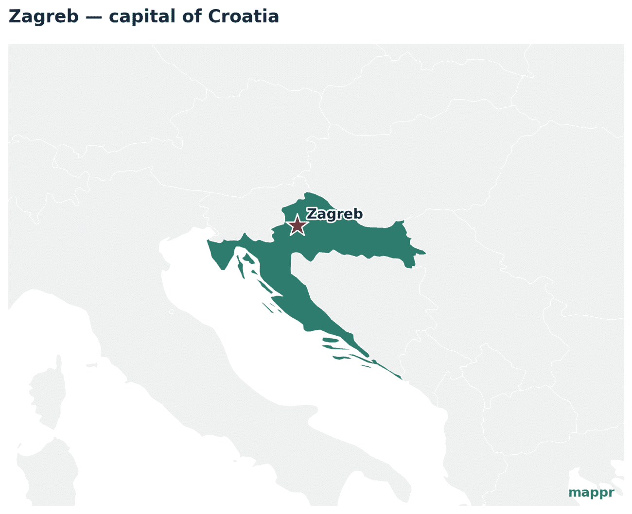 Map showing the location of Zagreb, the capital of Croatia