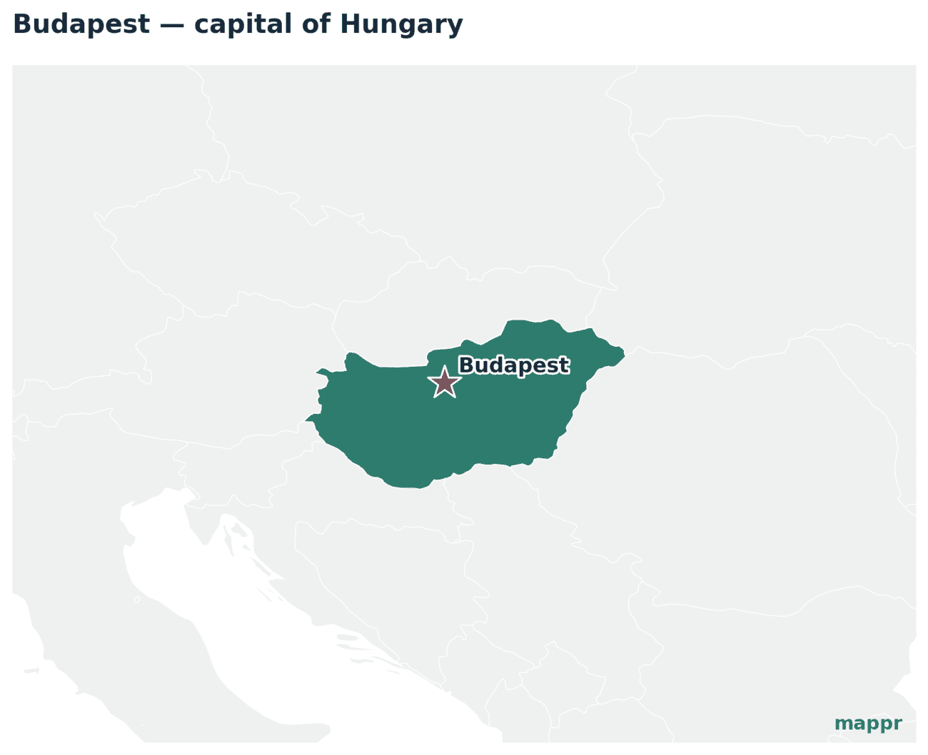 Map showing the location of Budapest, the capital of Hungary