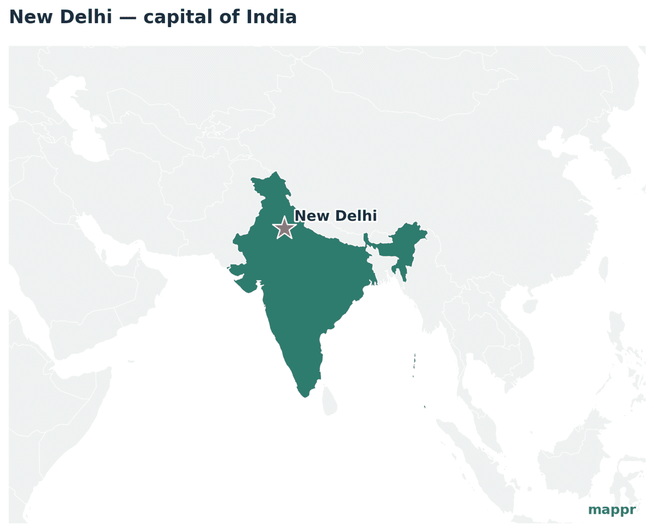 Map showing the location of New Delhi, the capital of India