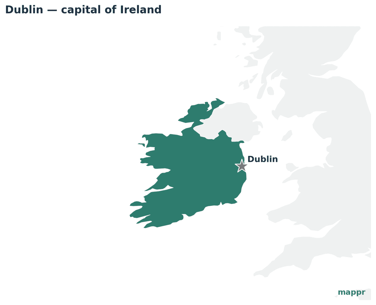 Map showing the location of Dublin, the capital of Ireland