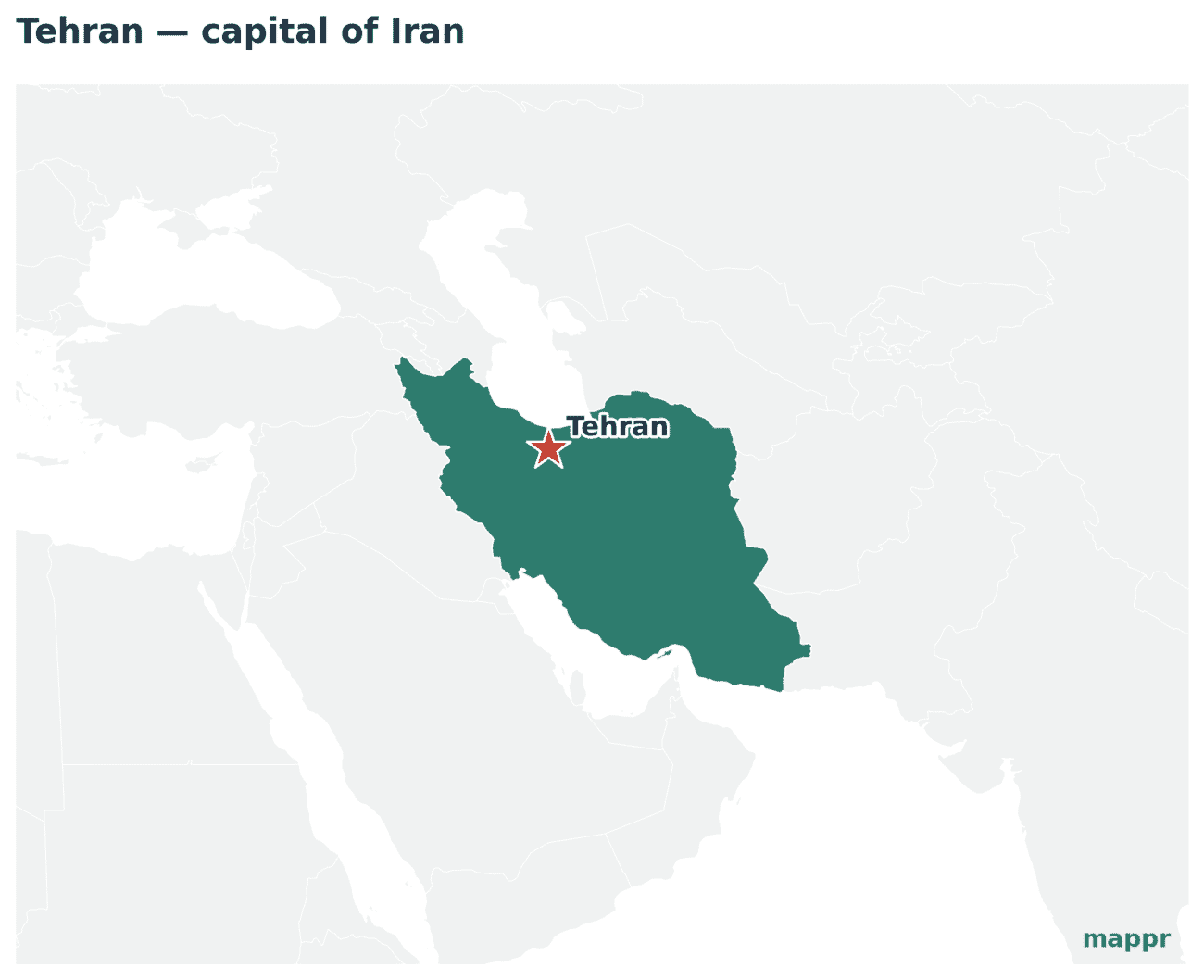 Map showing the location of Tehran, the capital of Iran
