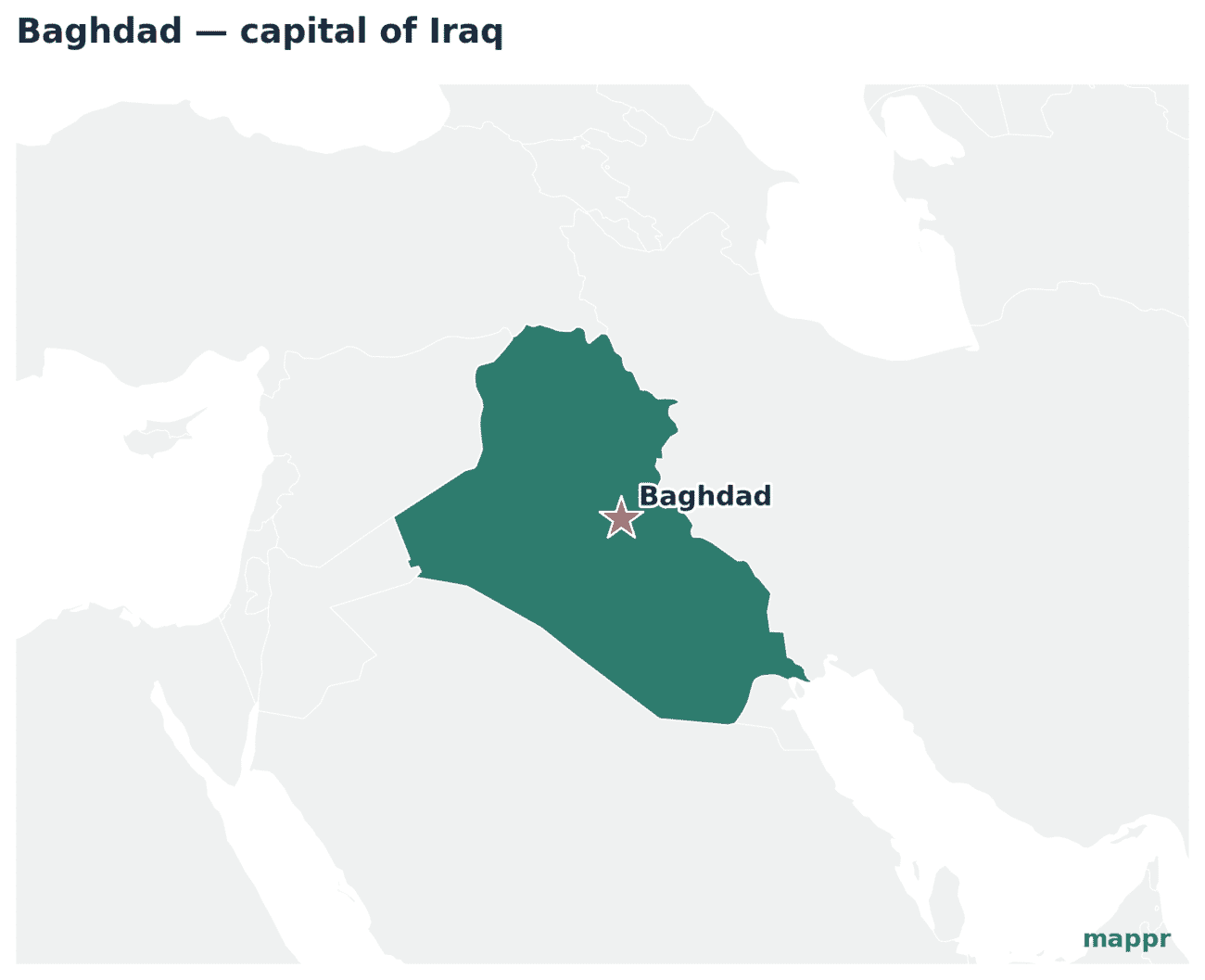 Map showing the location of Baghdad, the capital of Iraq