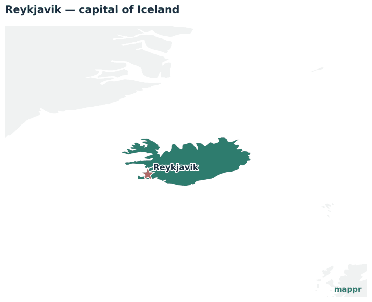 Map showing the location of Reykjavik, the capital of Iceland