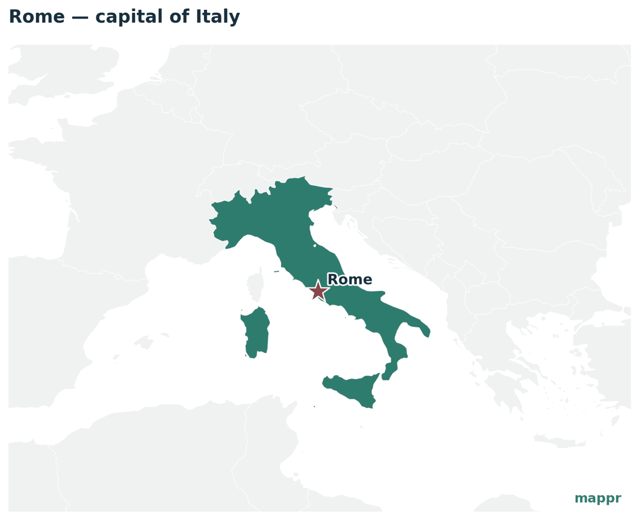 Map showing the location of Rome, the capital of Italy