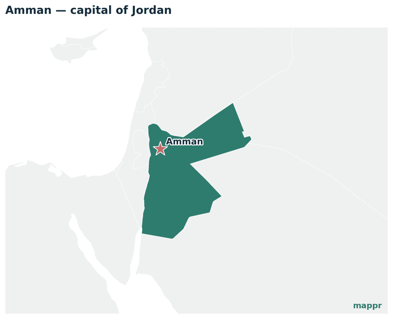 Map showing the location of Amman, the capital of Jordan