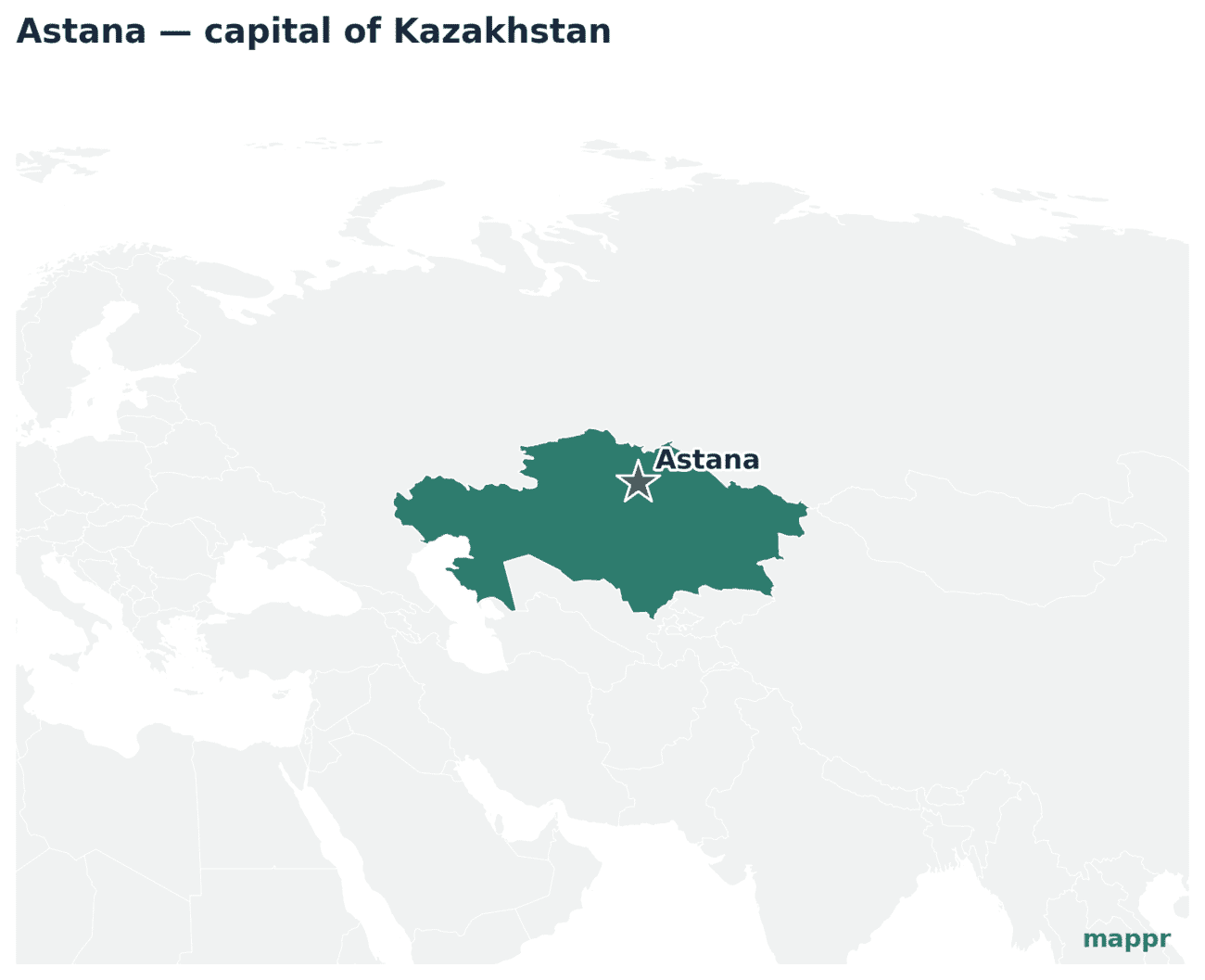 Map showing the location of Astana, the capital of Kazakhstan
