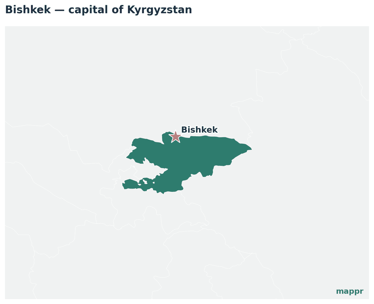 Map showing the location of Bishkek, the capital of Kyrgyzstan