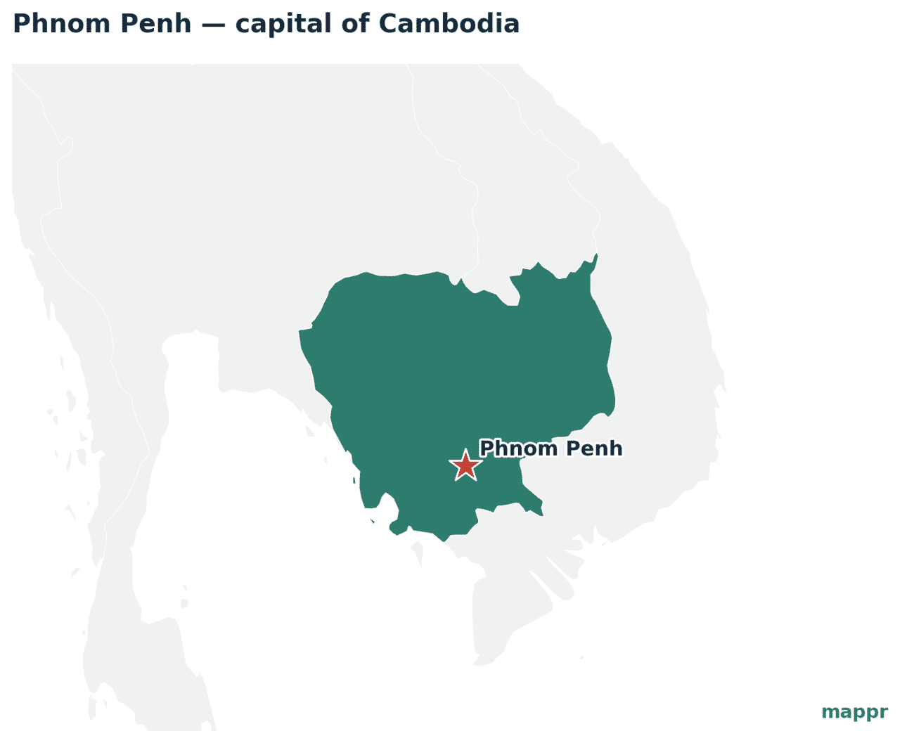 Map showing the location of Phnom Penh, the capital of Cambodia