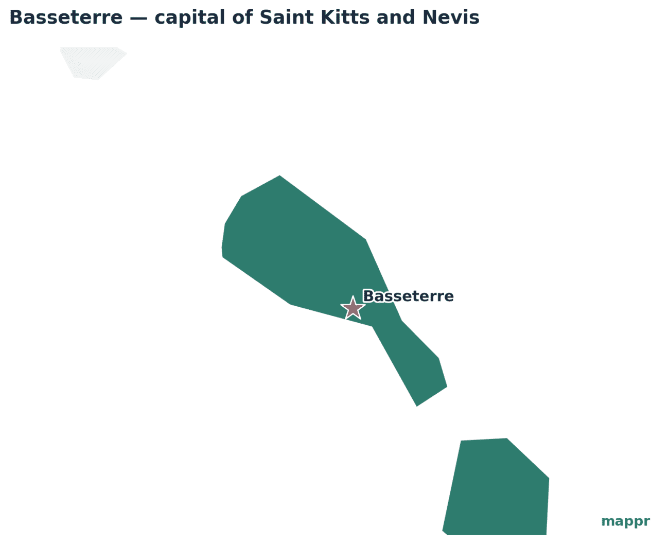 Map showing the location of Basseterre, the capital of Saint Kitts and Nevis