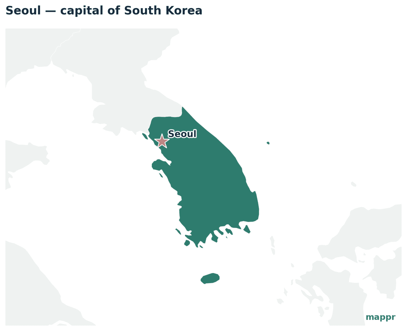 Map showing the location of Seoul, the capital of South Korea