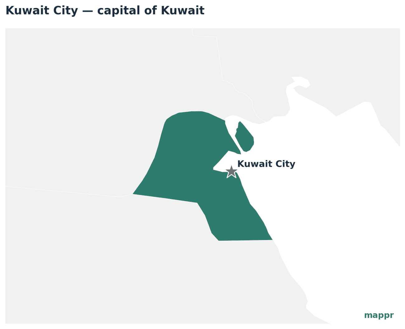 Map showing the location of Kuwait City, the capital of Kuwait