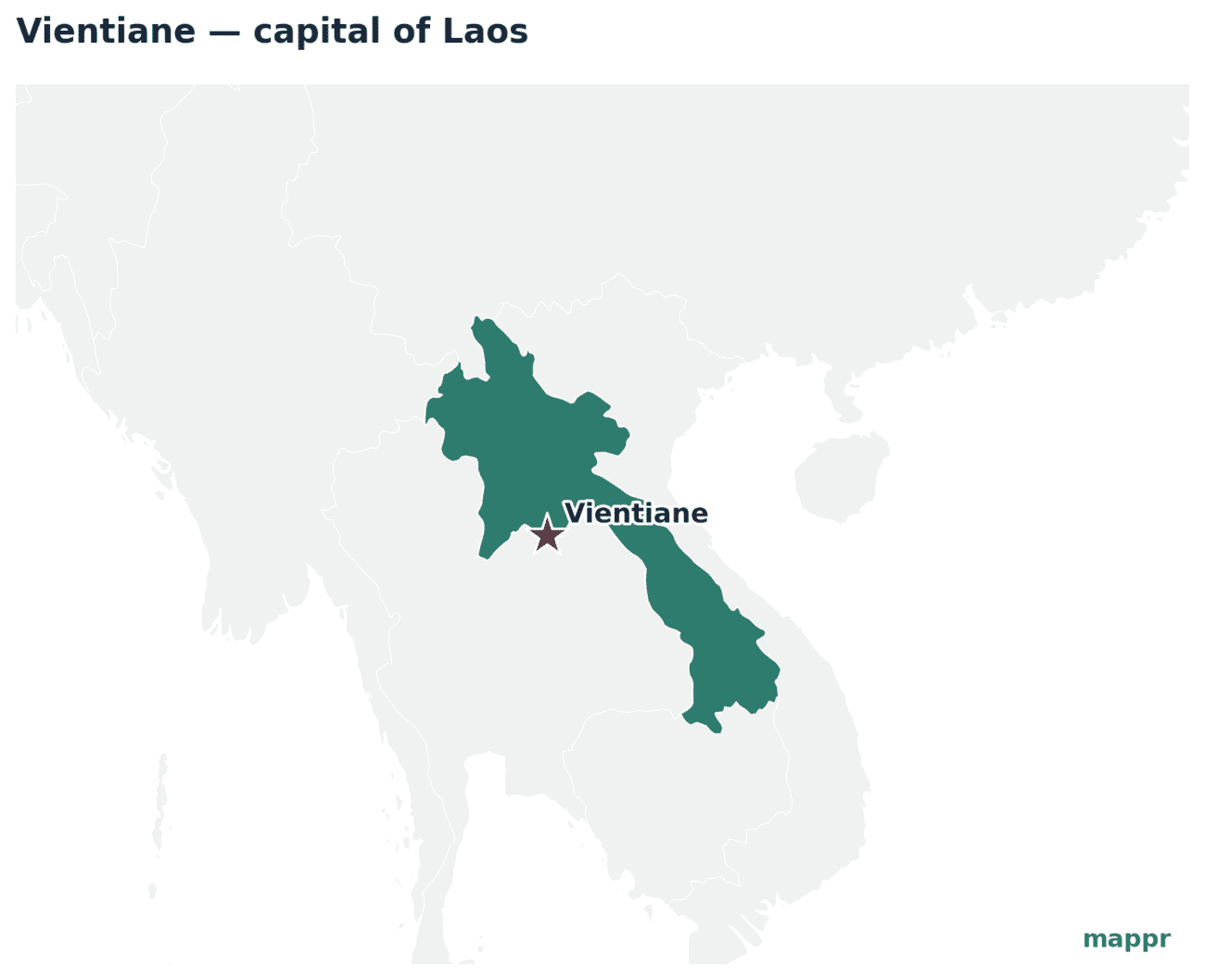 Map showing the location of Vientiane, the capital of Laos