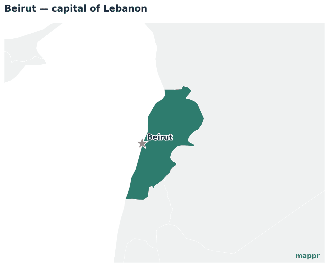 Map showing the location of Beirut, the capital of Lebanon