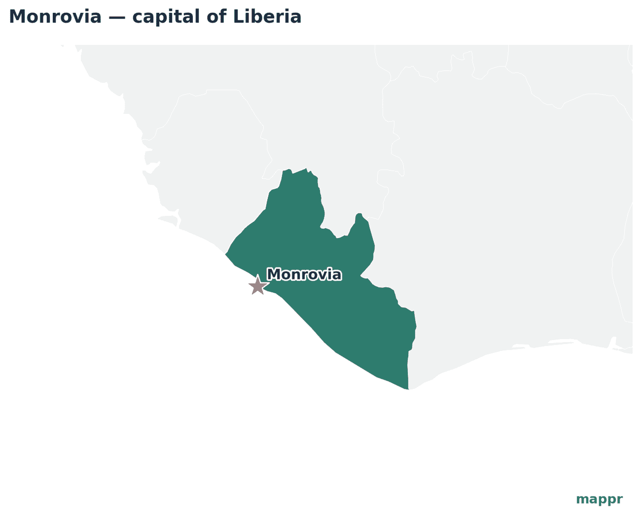 Map showing the location of Monrovia, the capital of Liberia