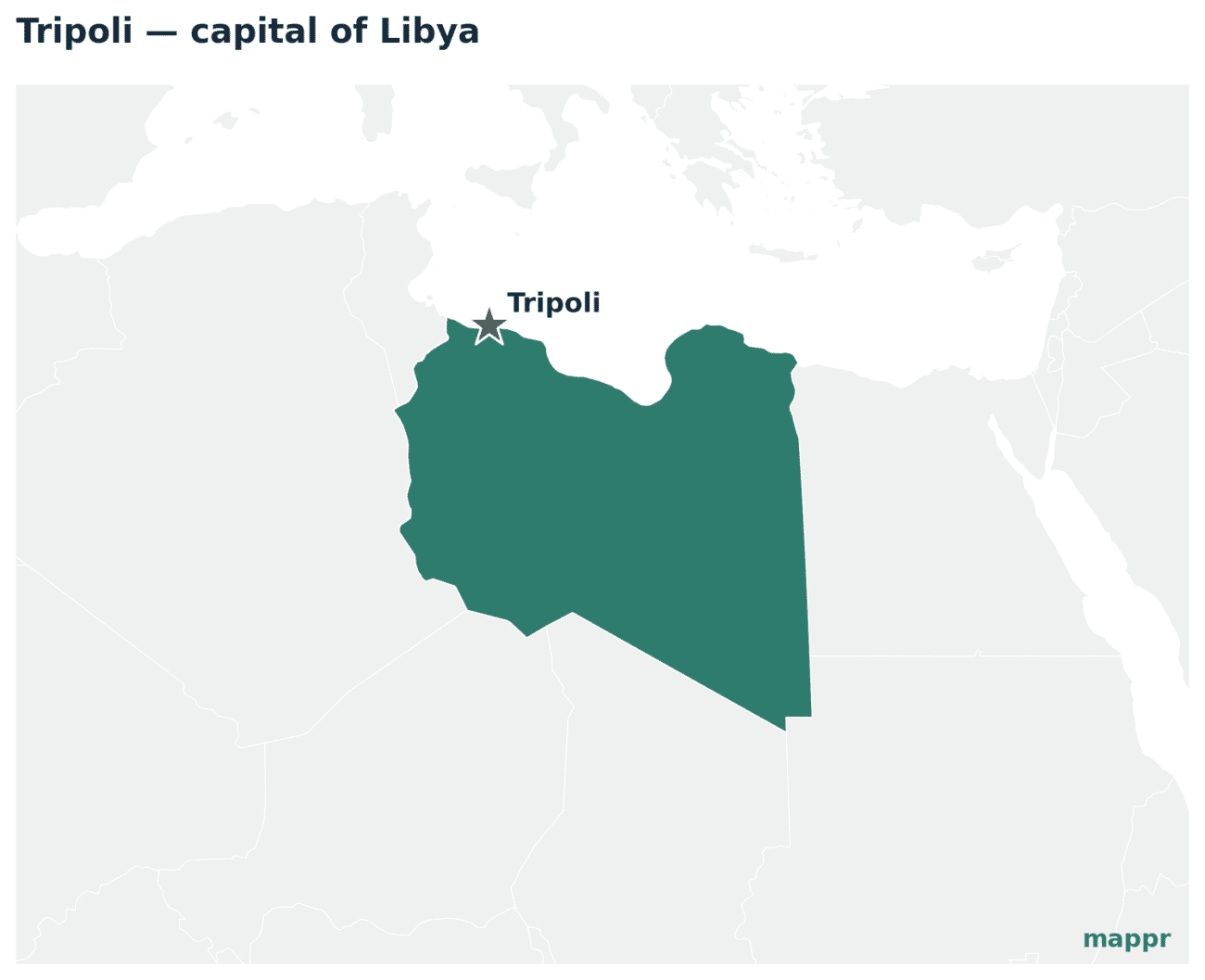 Map showing the location of Tripoli, the capital of Libya