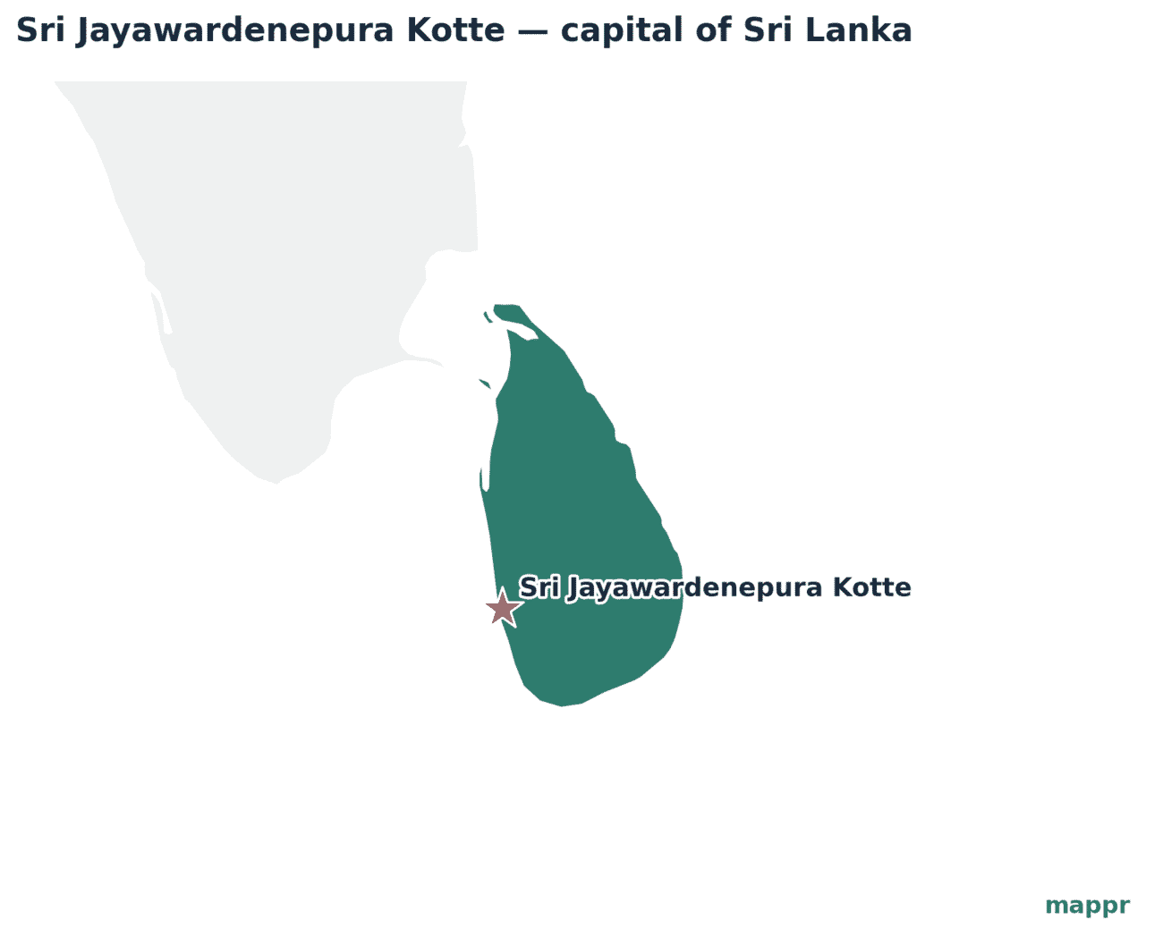 Map showing the location of Sri Jayawardenepura Kotte, the capital of Sri Lanka
