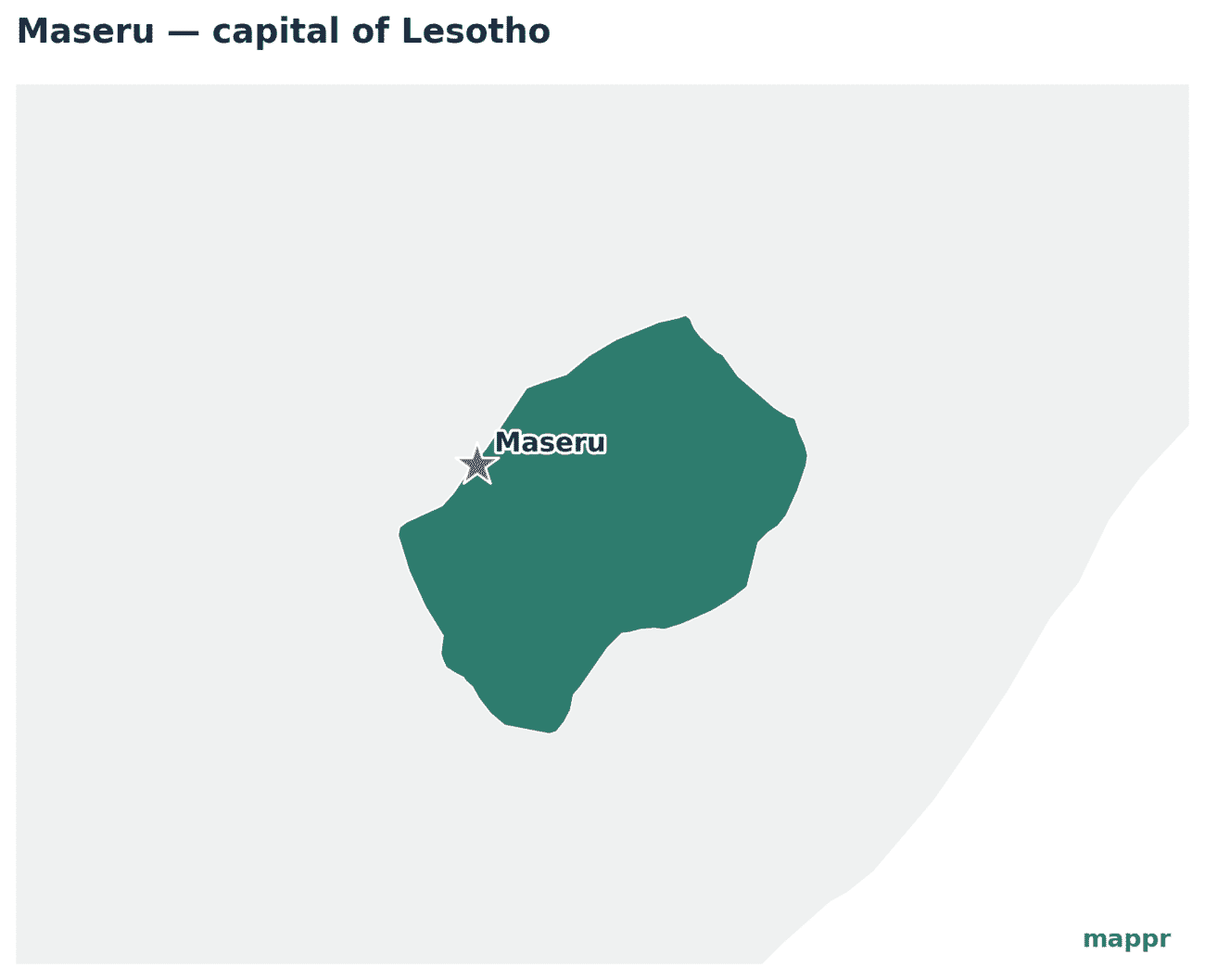 Map showing the location of Maseru, the capital of Lesotho