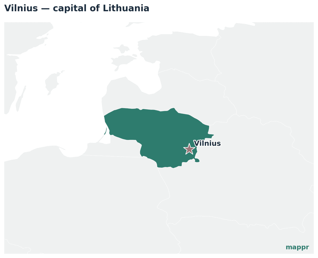 Map showing the location of Vilnius, the capital of Lithuania